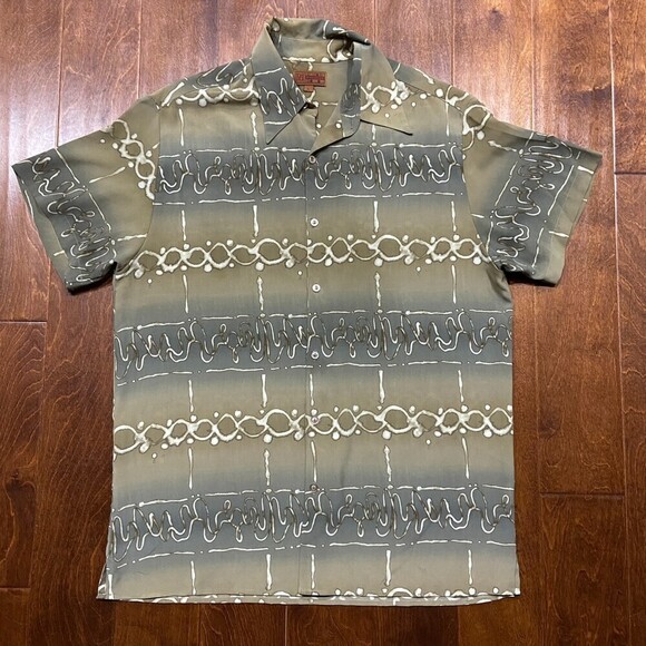 Royal Prestige Microfiber Vintage Abstract Button Down Tan Brown Shirt Size XL - Picture 3 of 7